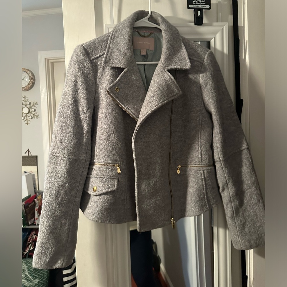 Banana Republic Grey Wool Tweed Zip Jacket Coat Top - Women’s Size Medium M New